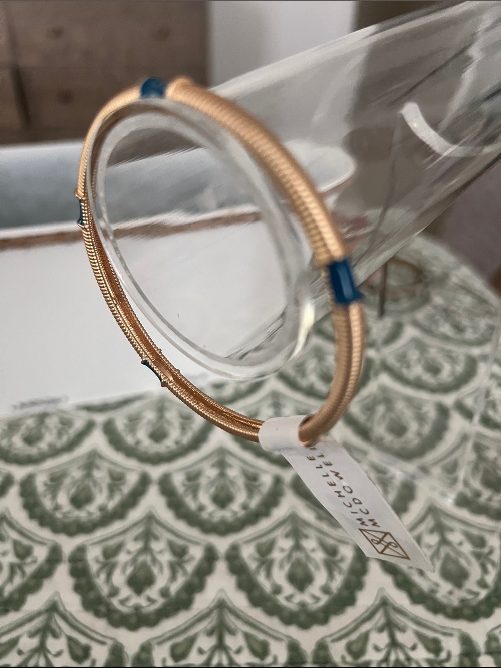 Michele Gold-Tone Bangle with Blue Accent Beads